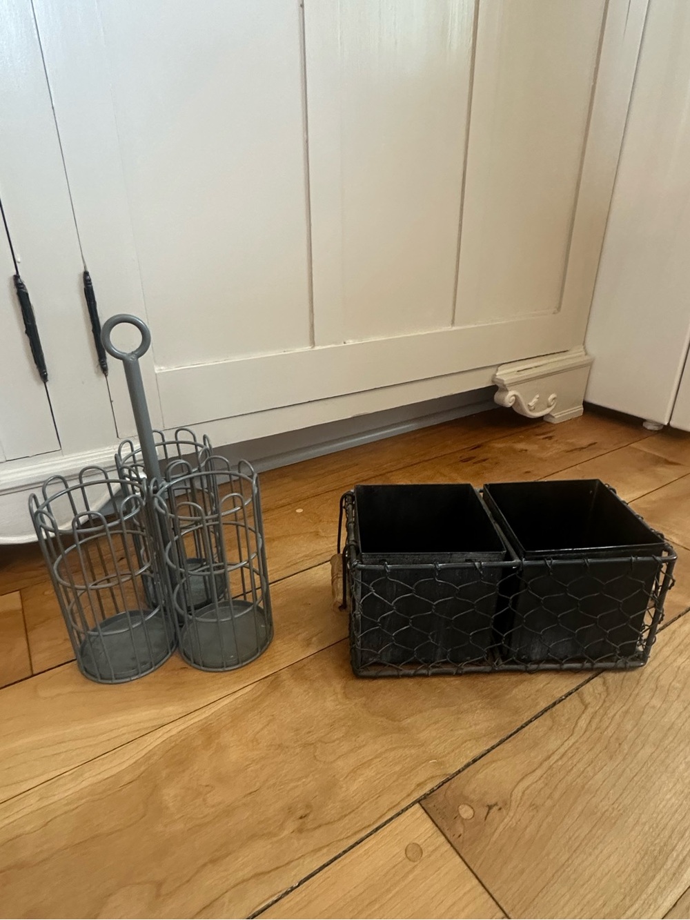 Rustic Black Metal Double Planter with Chicken Wire Holder and round holder too!